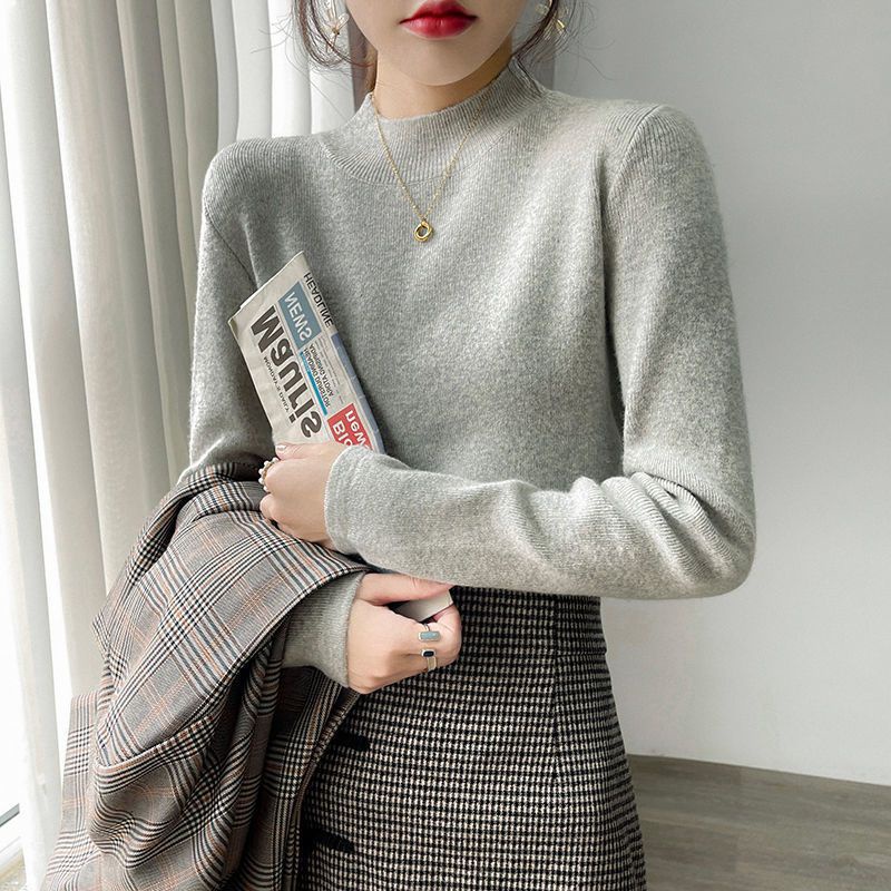 Áo Sweater Cổ Lọ Tay Dài Dáng Ôm Sáp Mềm Mại Màu Trơn Thời Trang Mùa Thu Cho Bạn Gái