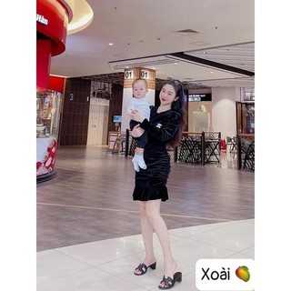 Đầm body nhung đuôi cá chân chún vai bồng