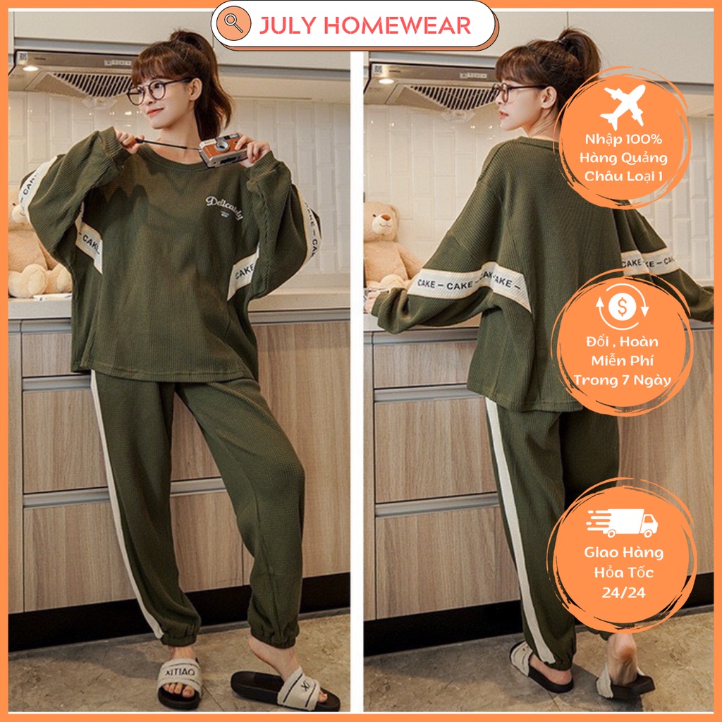 Bộ đồ ngủ nữ dài tay cotton thu đông phong cách Hàn Quốc, đồ mặc ở nhà dễ thương dáng quần ống bo JULYHOMEWEAR