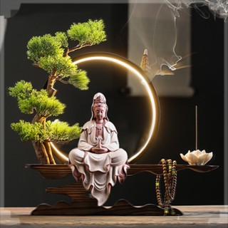 Kệ Đế gỗ Đặt Tượng Trang Trí Có Đèn Led, Đốt Trầm Hương, Quà Tặng Tân Gia Khai Trương Trang Trí Bàn