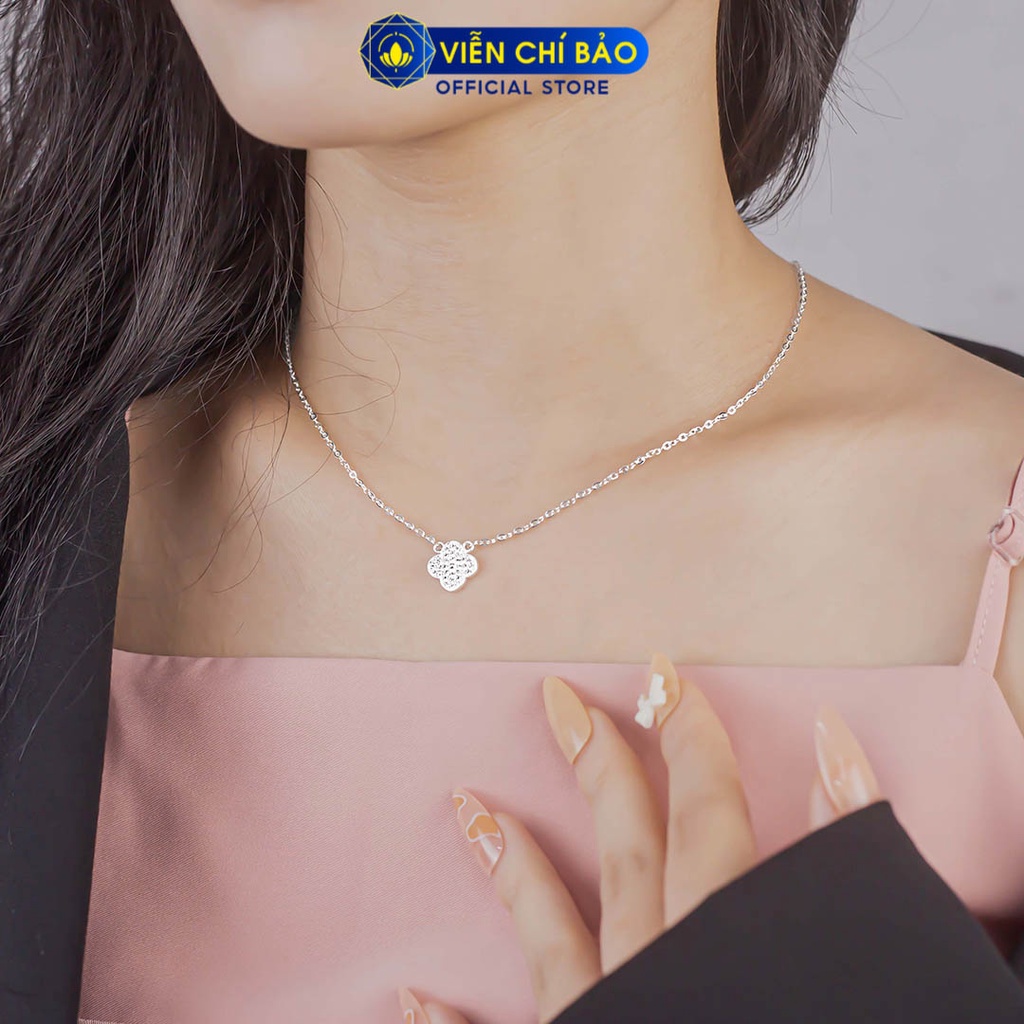 Dây chuyền cỏ đính đá chất liệu bạc 925 thời trang phụ kiện trang sức nữ Viễn Chí Bảo D400885