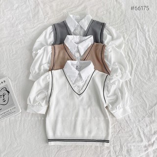 Áo len phối cổ sơ mi 66175