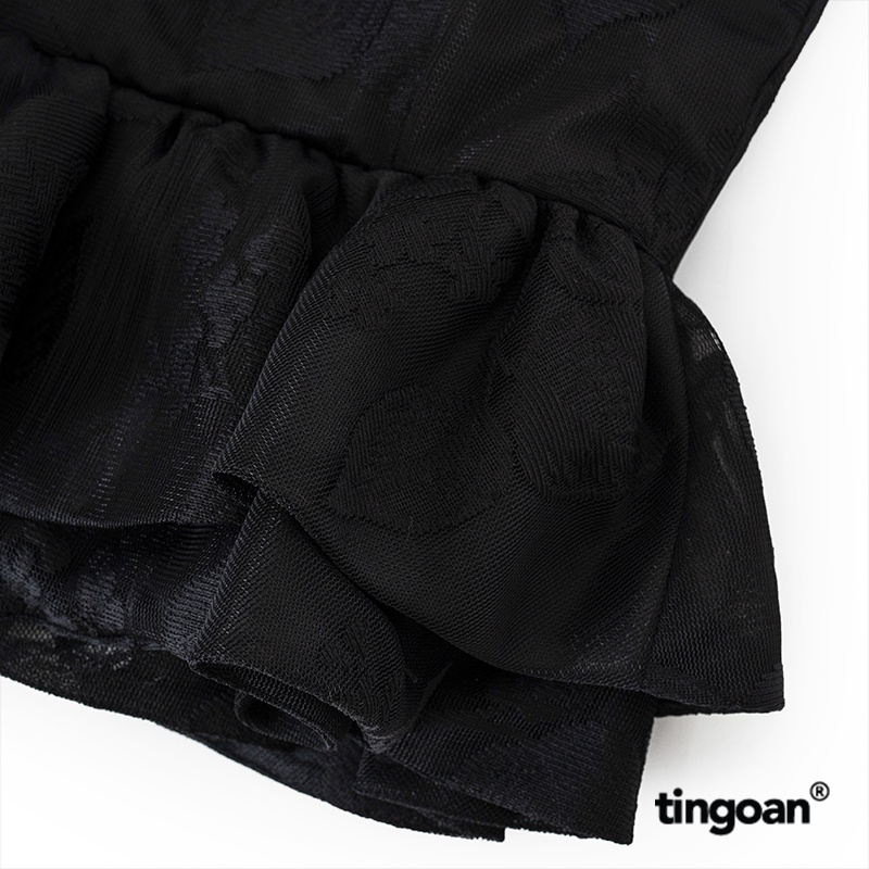 TINGOAN® - Áo croptop cúp quây chất liệu ren dệt hoa nổi bèo gấu đen PRINCESS TEARS TOP/BL