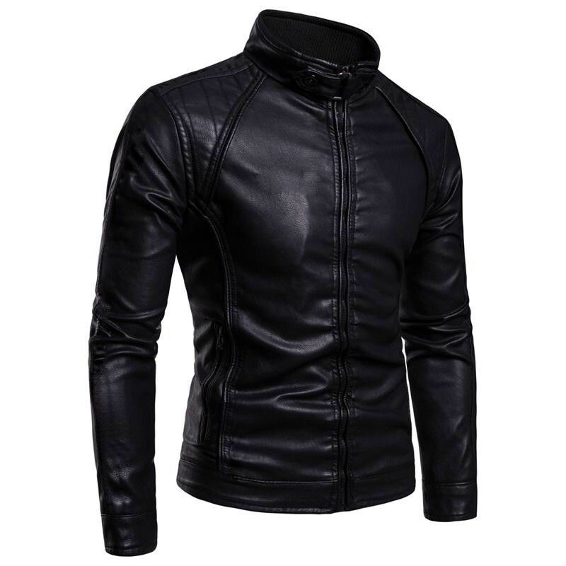 Áo khoác da nam lót lông có túi trong thời trang thu đông cao cấp