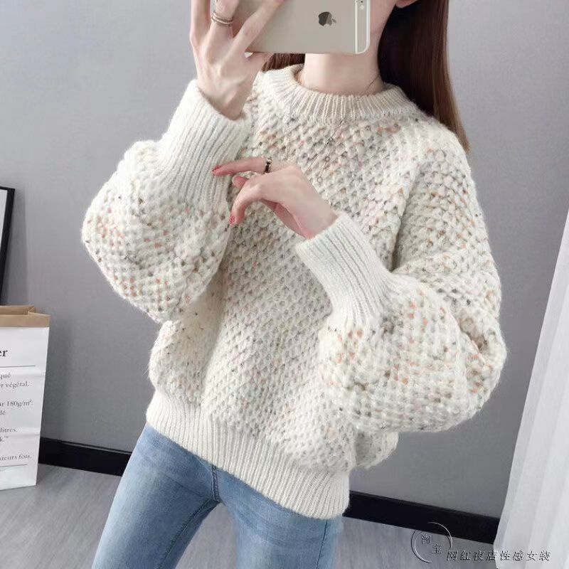Áo Sweater Dệt Kim Cổ Tròn Dáng Rộng Thời Trang Thu Đông