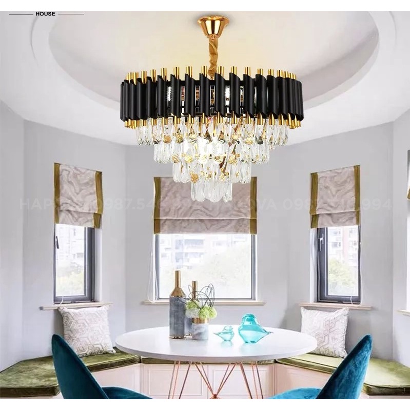 Đèn trần phòng khách, đèn chùm trang trí HAPOVA SALENA 0909 ĐEN TRÒN Kèm bóng LED chuyên dụng