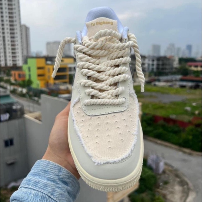 Giày thể thao AF1 dây thừng họa tiết Paisley màu kem thổ cẩm dây thừng nam nữ đi siêu êm