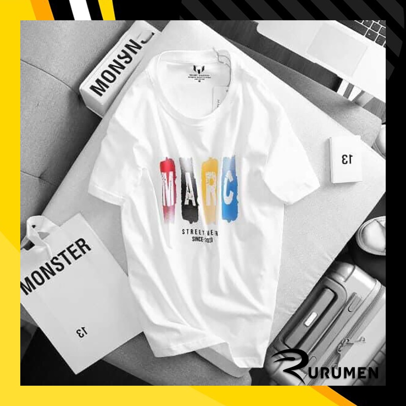 Áo Thun Nam Cổ Tròn In Logo Marc RURUMEN Áo Phông Cotton Tay Ngắn VNXK