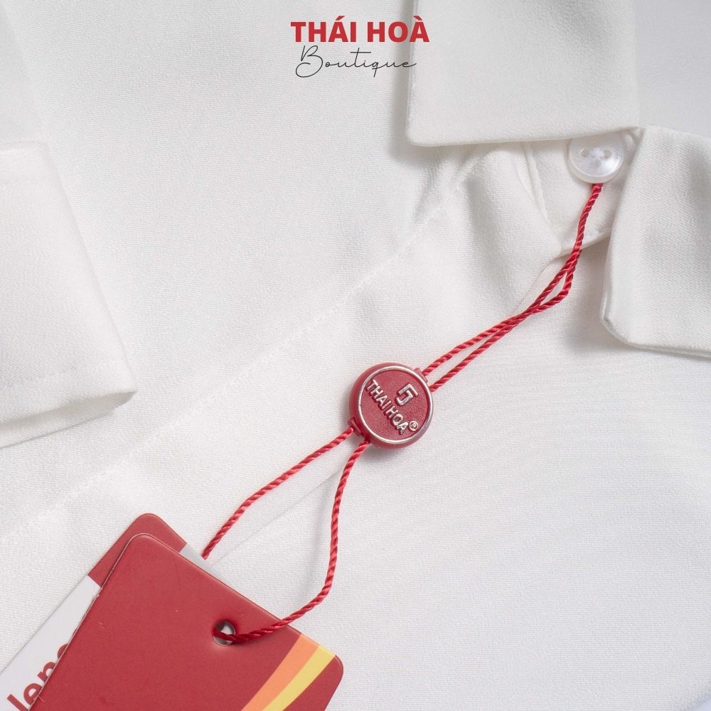 Áo sơ mi nữ lụa công sở màu trắng dài tay thiết kế kiểu dáng thanh lịch Thái Hòa 8883-01-01