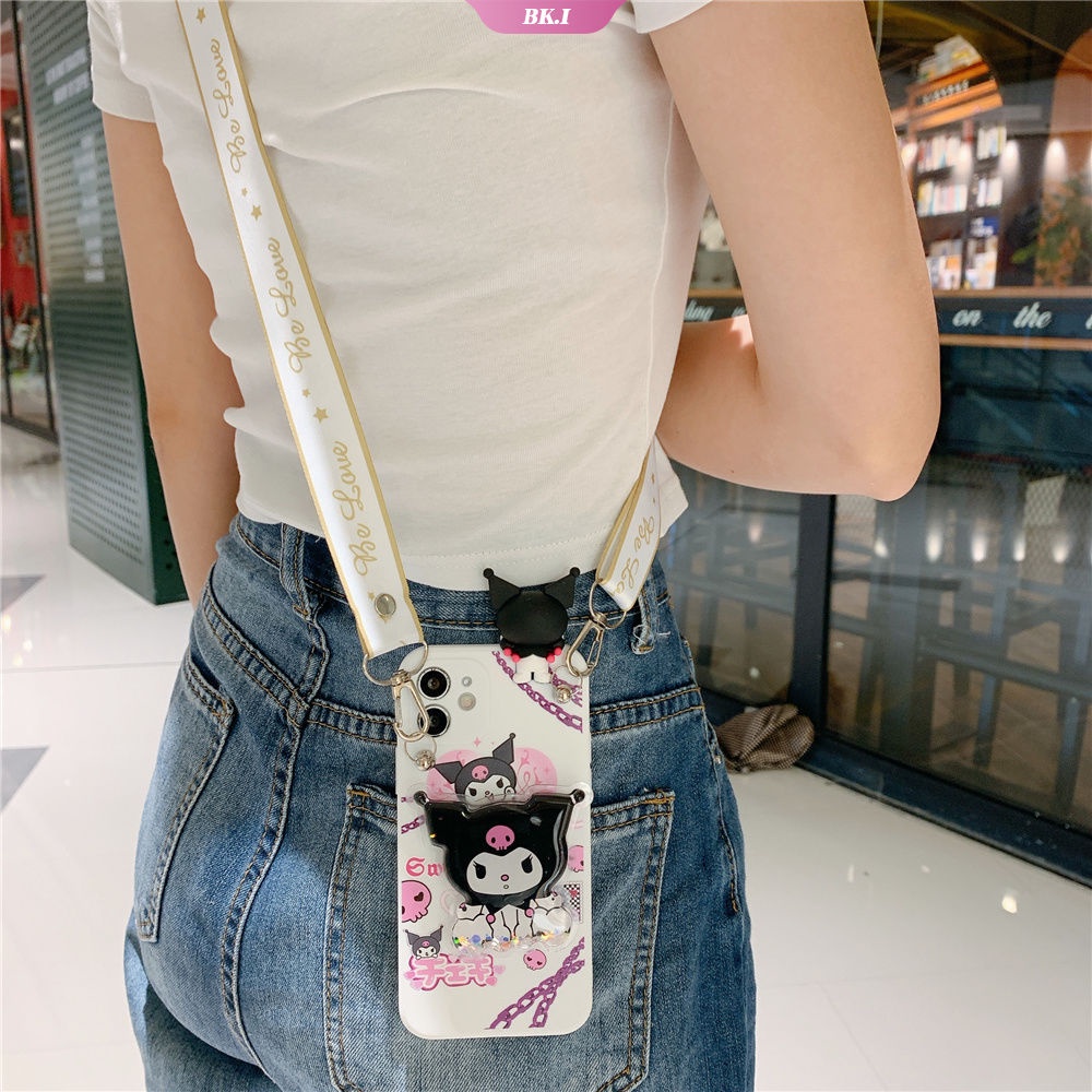 Ốp Điện Thoại Hình Sanrio Kuromi Gắn Dây Đeo Và Giá Đỡ Cho Iphone 14 13 12 11 Pro Max 7 8 Plus X Xr Xs Se