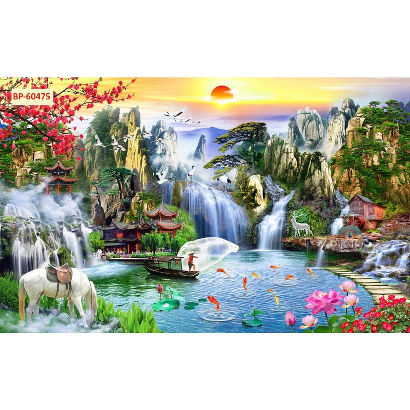 Tranh Sơn Thủy 3D Nhiều Kích Thước Lựa Chọn, không giới hạn kích thước