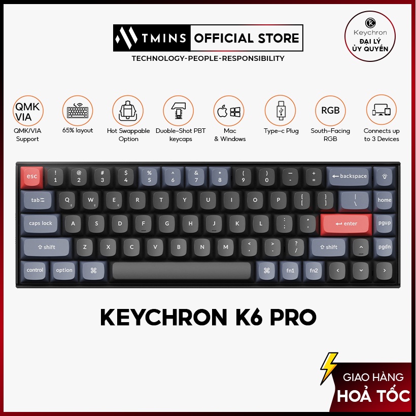 Bàn phím cơ Keychron K6 Pro - Hàng chính hãng ( Bảo hành 12 tháng )