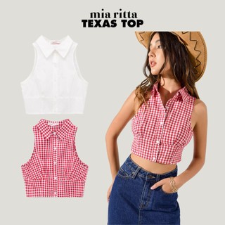 Áo sơ mi Texas Top Mia Ritta A2097 áo cổ yếm nhún ngực khuy trước