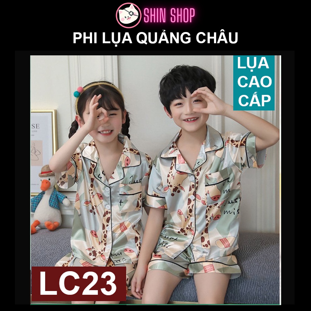(9-21kg) ✅ Pizama PHI LỤA QUẢNG CHÂU Loang xanh LC23 trẻ em, đồ ngủ cộc bé trai, bé gái