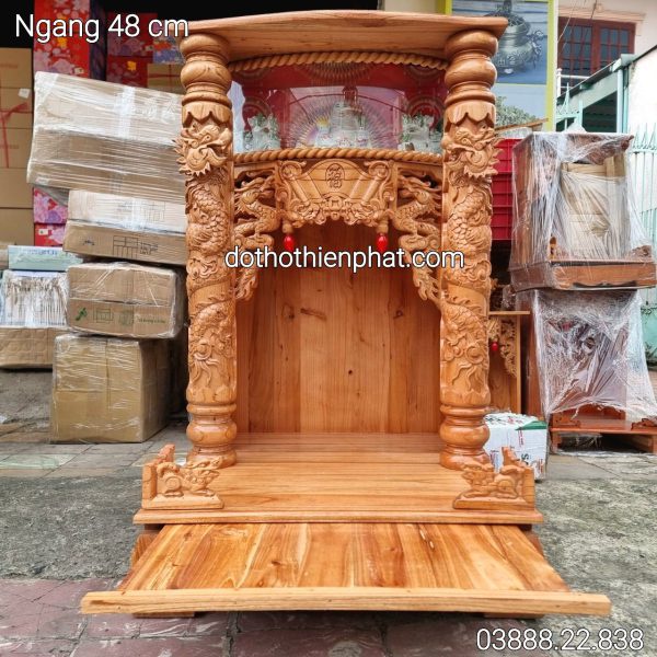 Bàn thờ thần tài ông địa 48x81 gỗ gõ đỏ mâm lớn