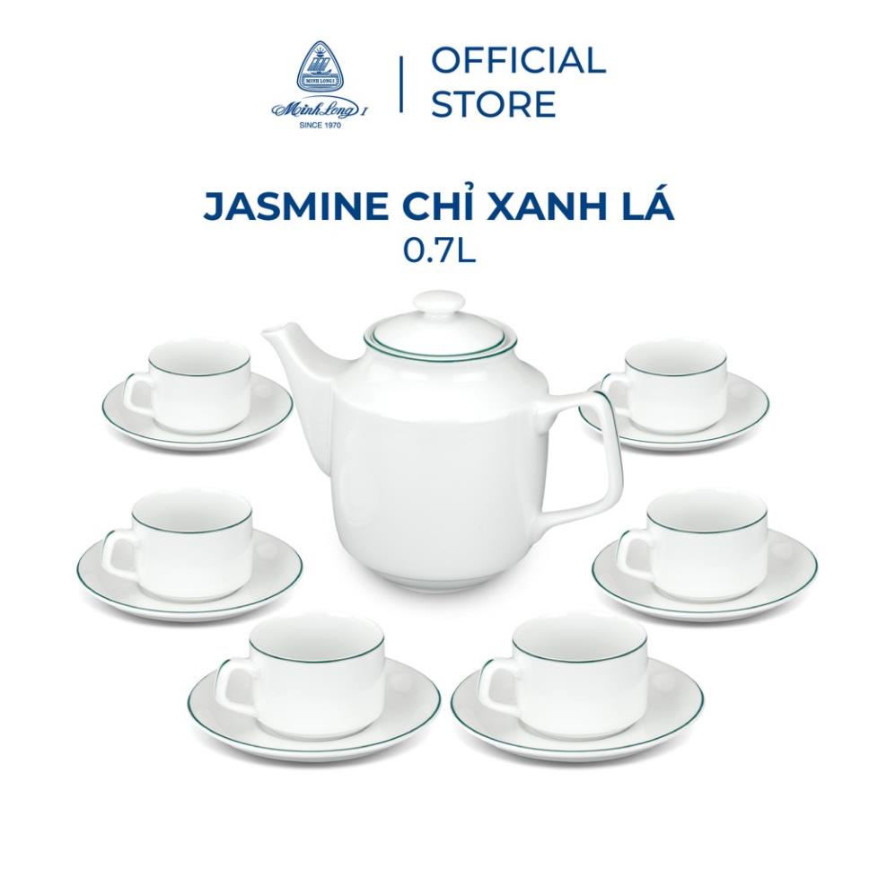 Bộ Ấm, Chén Trà Sứ Minh Long 0,7 L - Jasmine - Chỉ Xanh Lá đồ sứ cao cấp gia dụng thông minh, tiện ích