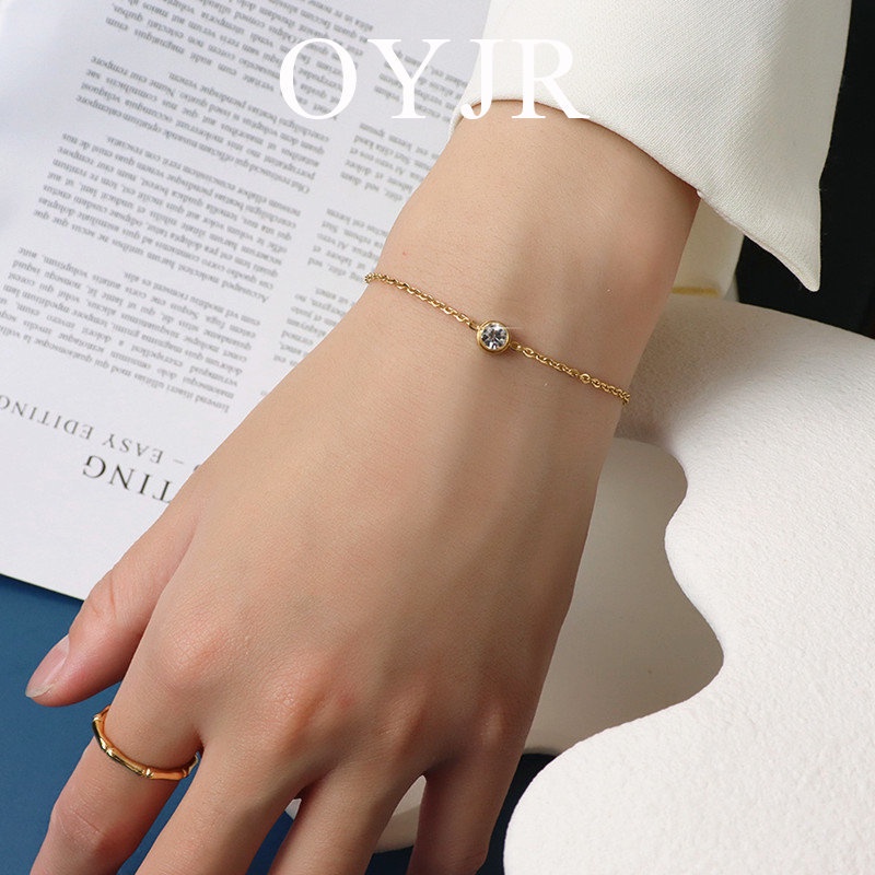 Vòng đeo tay OYJR titan không gỉ sét đính đá pha lê nhân tạo thời trang Hàn Quốc sang trọng đơn giản dành cho nữ