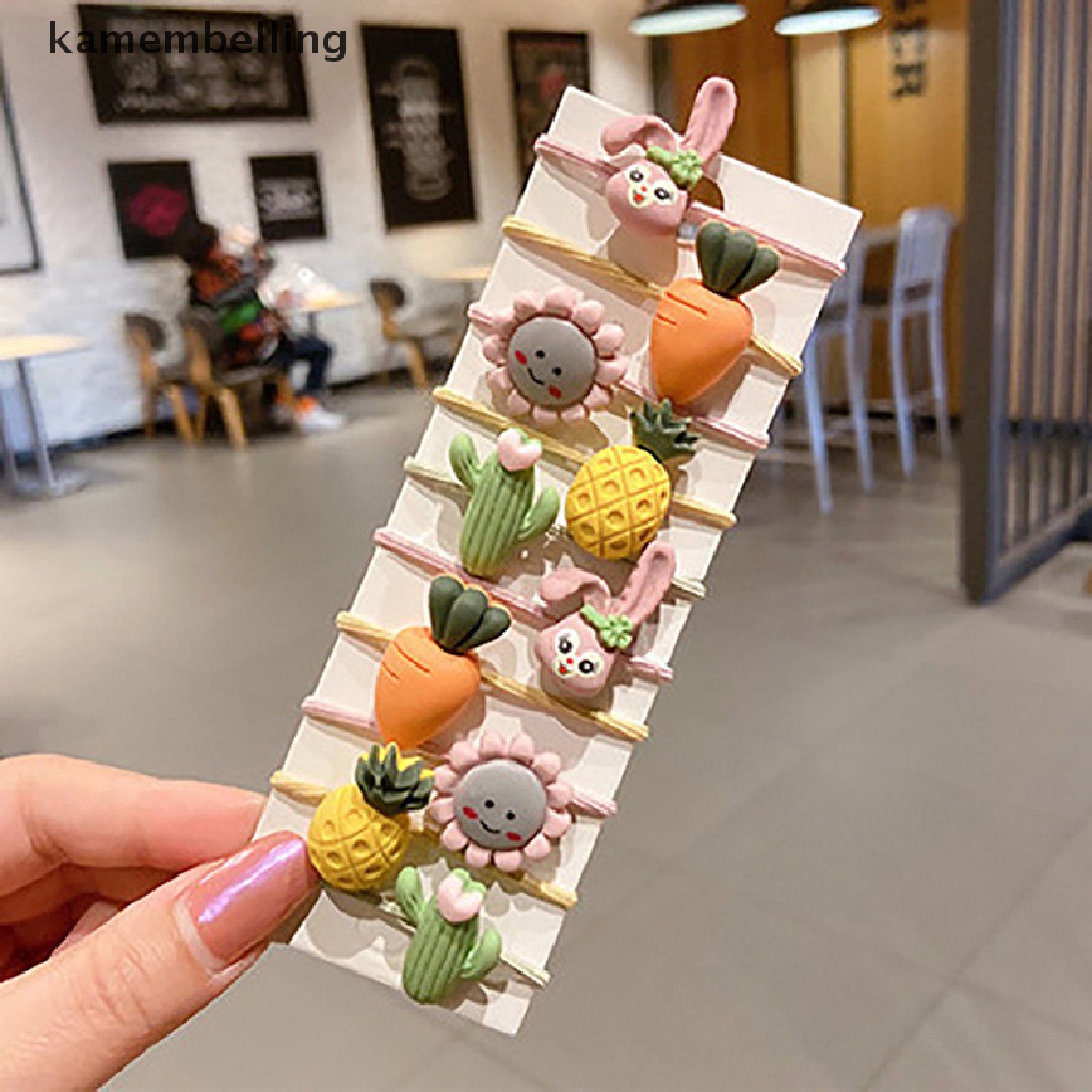 Set 10 Dây Cột Tóc Co Giãn Đính Hoa / Trái Cây Dễ Thương Cho Bé Gái