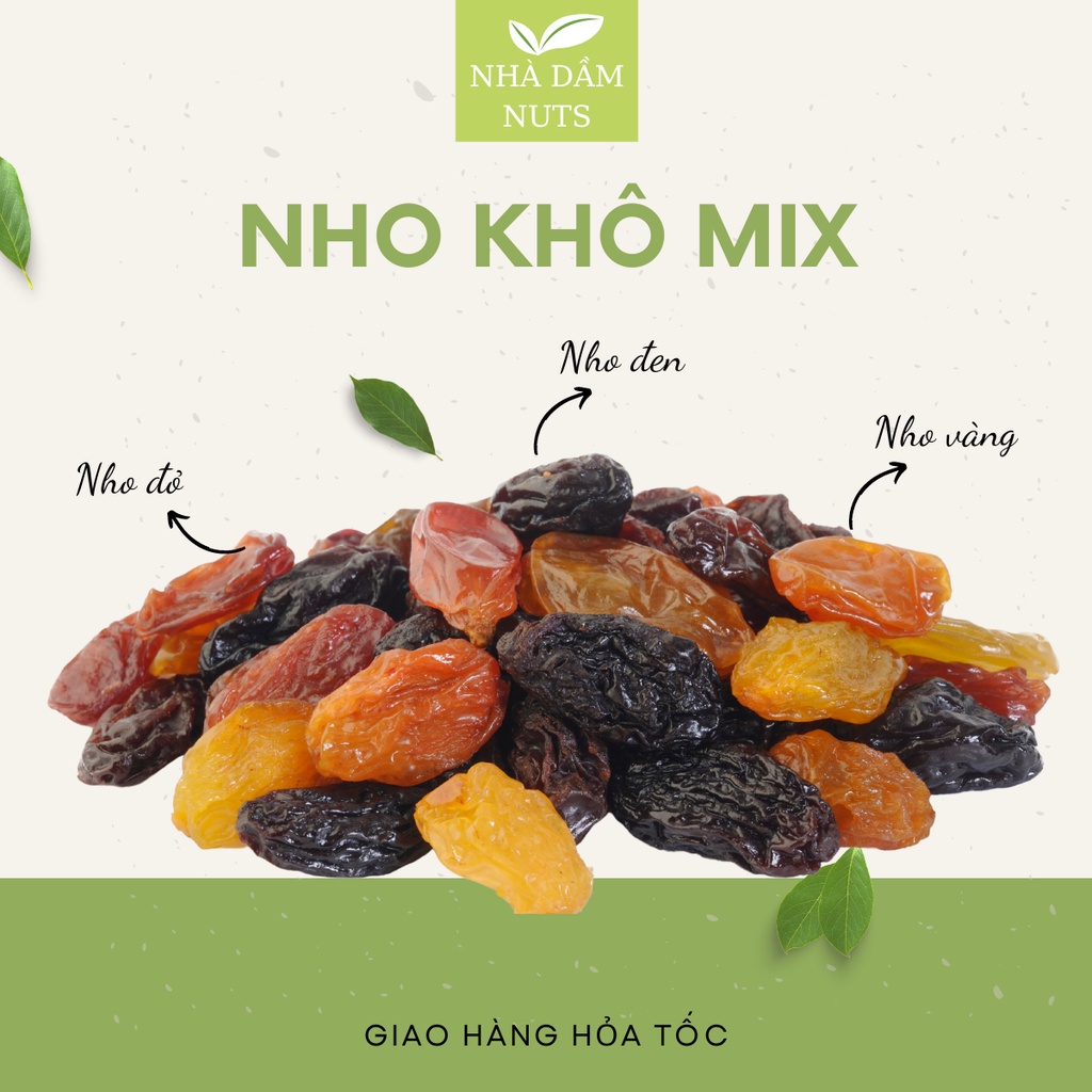 Nho Khô Mix Nho Khô Chile Sấy Chua Ngọt Không Đường Hộp Cao Cấp 500G