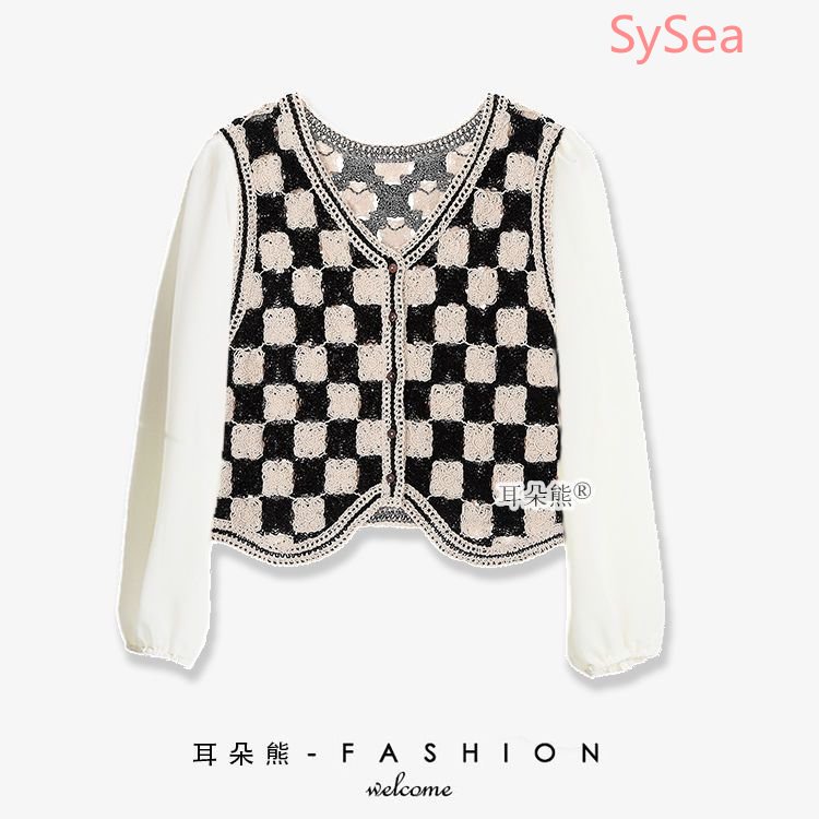 Áo Dệt Kim Tay Dài Sọc Ca Rô Thời Trang Hàn Quốc Cá Tính Cho Nữ