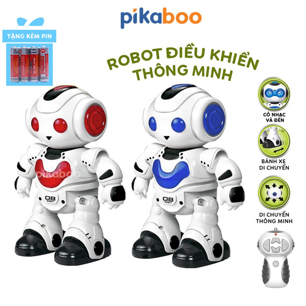 Robot vũ trụ điều khiển cao cấp Pikaboo có nhạc và đèn di chuyển thông minh xoay 360 độ có lập trình chế độ tuỳ thích