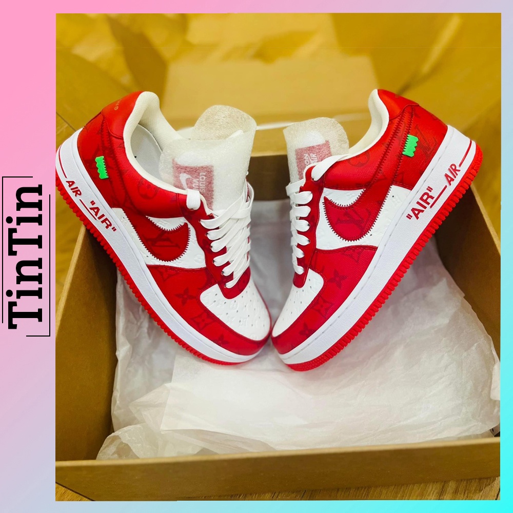 Giày Nike LV AF1 Màu Đỏ, Sneaker Nike Air Force 1 LV Bản Cao Cấp Full Phụ Kiện