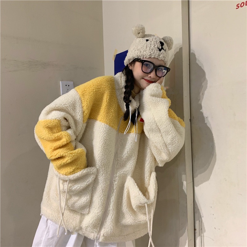 Tiktok Áo Khoác Lông Cừu Cổ Cao Hợp Thời Trang Chất Lượng Cao