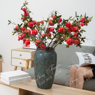 🍒 Cành Lựu Giả 6 quả dài 80cm thân mốc lõi thép uốn nắn thoải mái