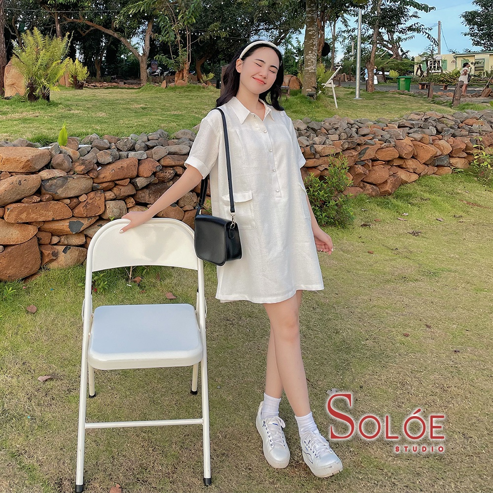 Váy dạ tweed trắng mỏng dáng xuông Solóe Studio