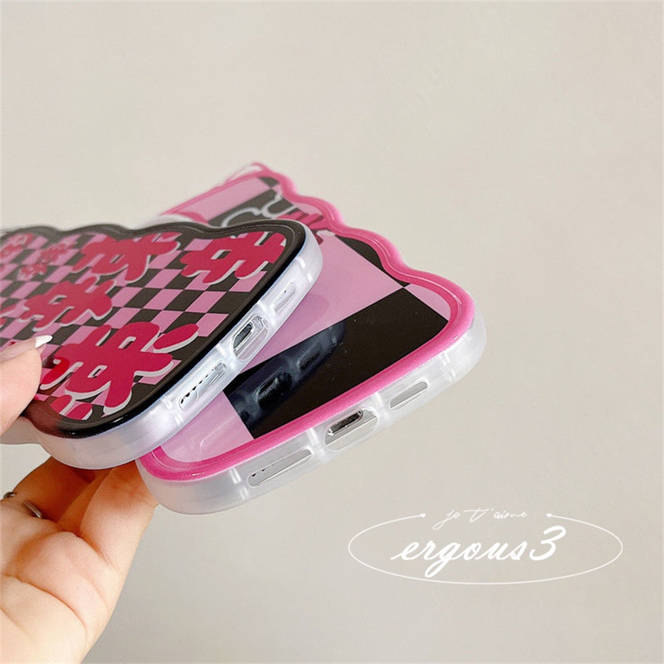 Cat EarỐp Điện Thoại Tpu Dẻo Họa Tiết Kẻ Ô Vuông Đen Hồng Cho IPhone 14 13 12 11 Pro Max SE2020 X XR Xs Max 7 8 6 6s Plus