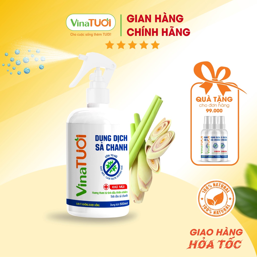 Dung dịch Sả Chanh 500ml VINA TƯƠI chai xịt phun sương khử mùi đa năng