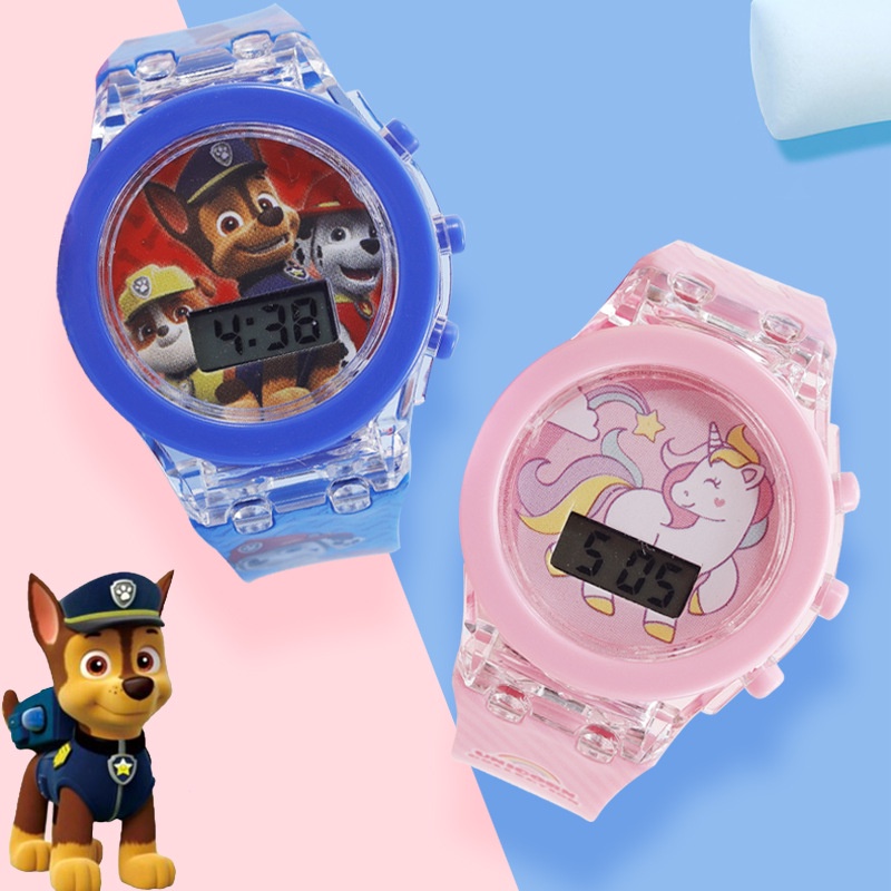 Đồng hồ điện tử có đèn led đồng hồ kỳ lân hello kitty cho bé gái đồng hồ người nhện cho bé trai quà tặng sinh nhật cho trẻ em