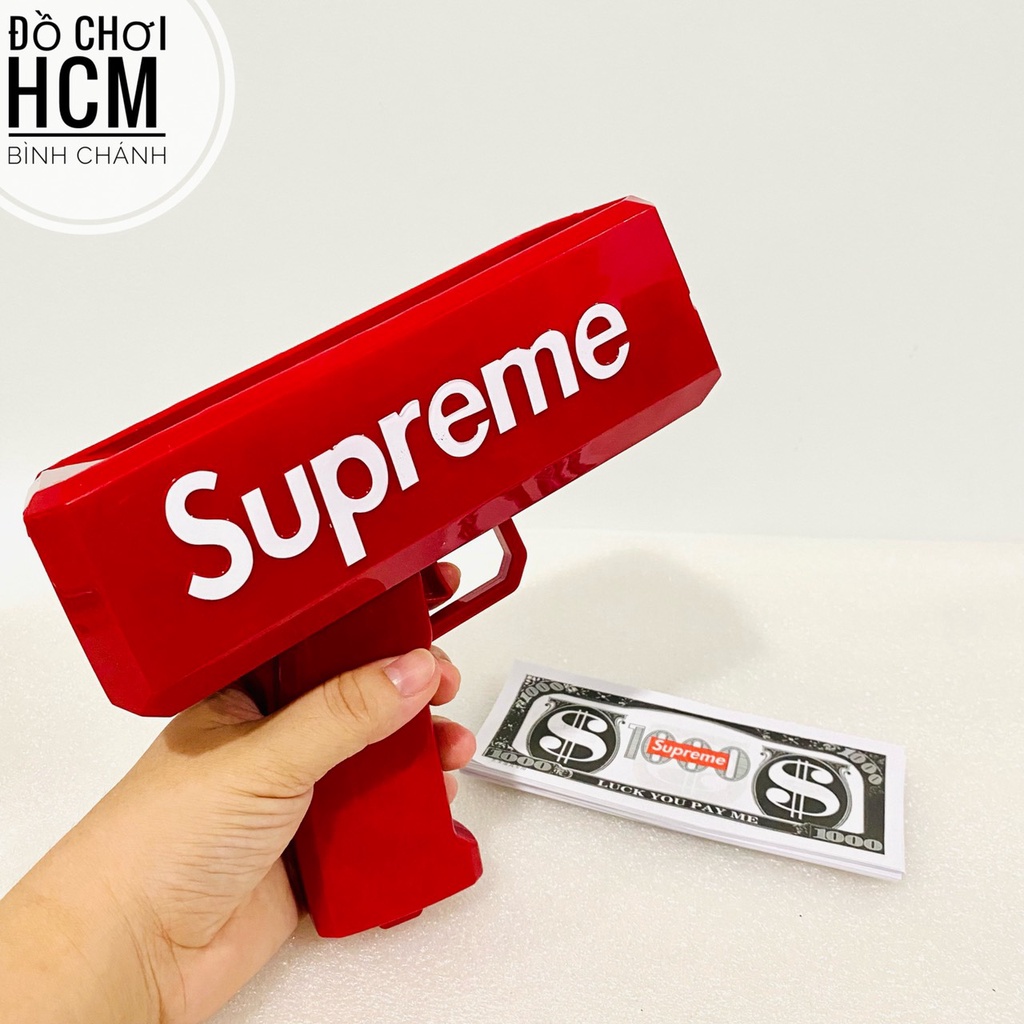 [LOẠI LỚN - DÙNG PIN] Đồ chơi giải trí trẻ em súng bắn tiền kèm 100 tờ tiền Supreme party dành cho b