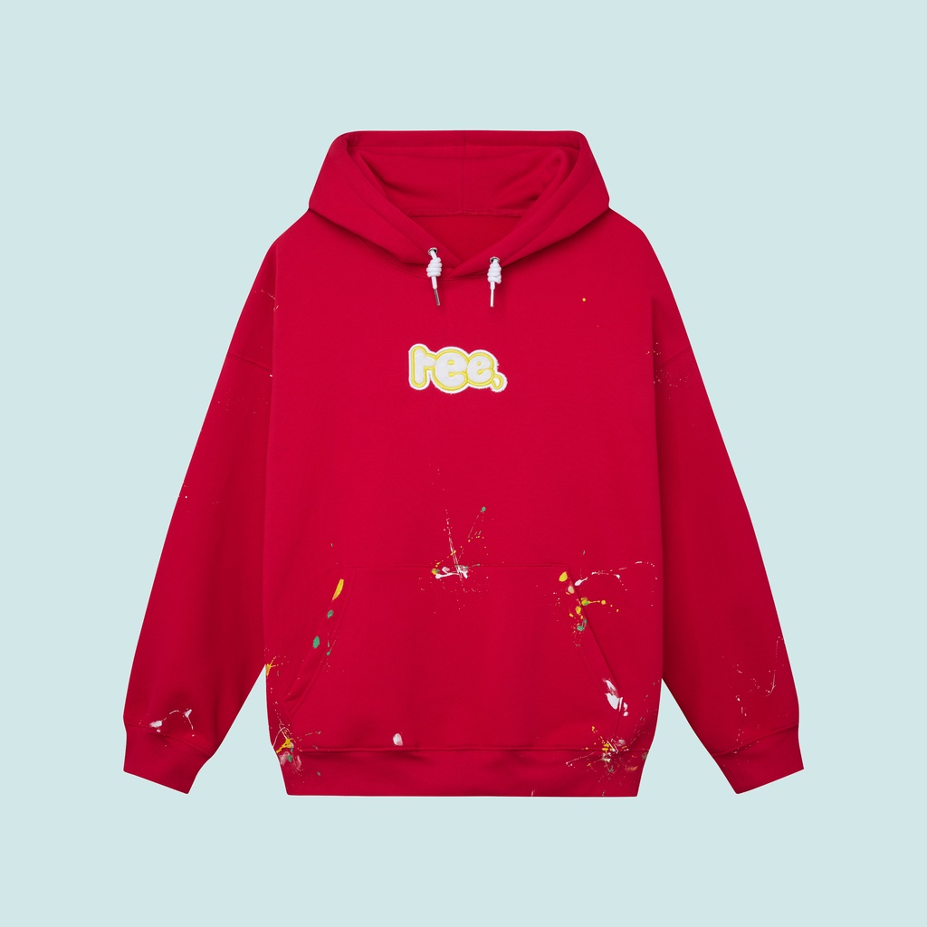 LOCAL BRAND REE - ÁO HOODIE VẨY SƠN THỦ CÔNG MÀU ĐỎ