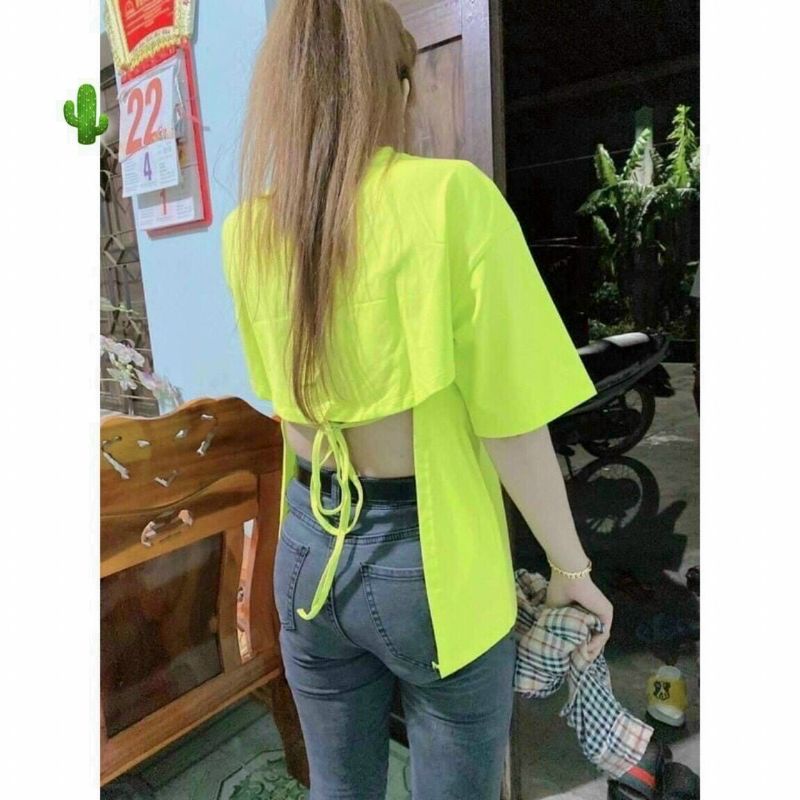 Áo thun 3/4 hở nữa lưng dây cột sau lưng chất cotton mặc mát PC
