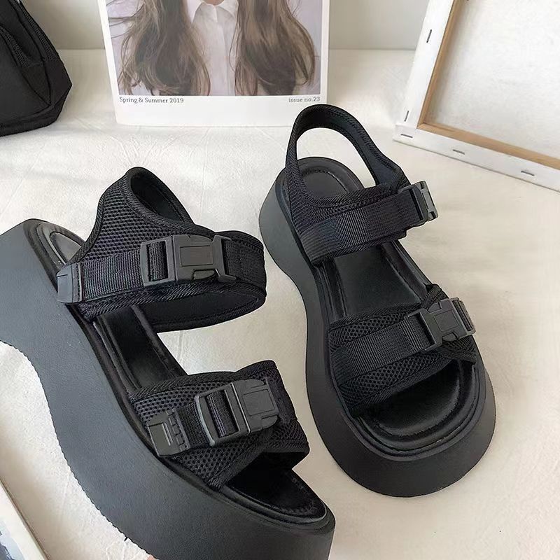 Giày Sandal Thể Thao Đế Dày Tăng Chiều Cao Bằng Da Mềm Phong Cách Harajuku Dễ Phối Đồ Thời Trang Mùa Hè Cho Nữ