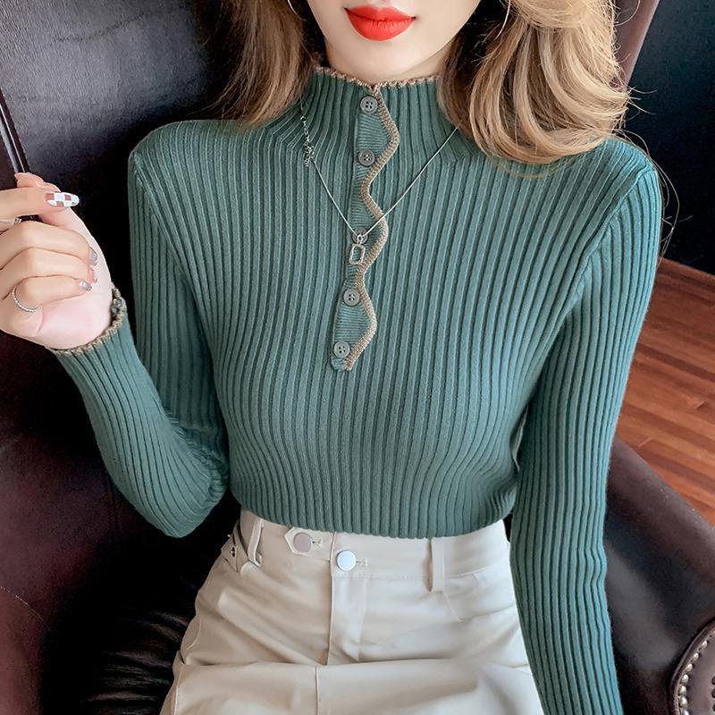 IELGY  Áo sweater Dệt Kim Cổ Lọ Tay Dài Kiểu retro Hàn Quốc Xinh Xắn Cho Nữ