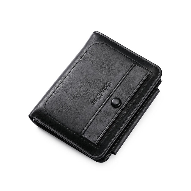 Ví Da PU Ngắn Gập Làm Ba Đựng Nhiều Thẻ Có Khóa Kéo Đa Năng Phong Cách Retro Cho Nam