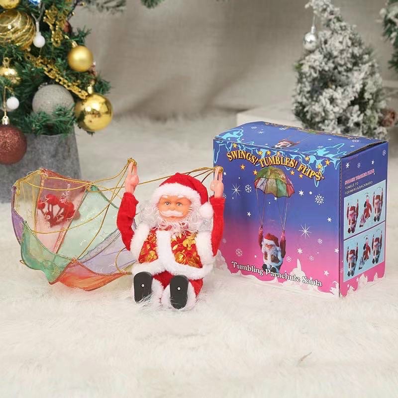 Ông già Noel nhảy dù, lộn nhào có đèn có nhạc Giáng sinh vui nhộn