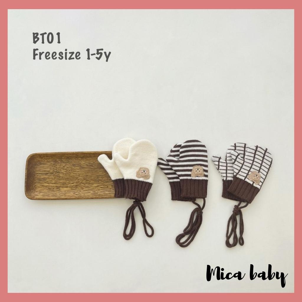 Găng tay len đính gấu dễ thương giữ ấm mùa đông cho bé từ 1-5 tuổi BT01 Mica baby