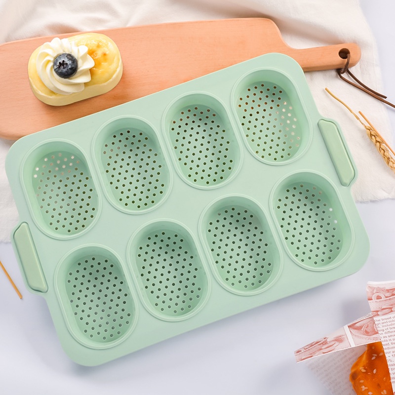 Khuôn Silicone 8 Ô Hình Oval Làm Bánh Mì Baguette