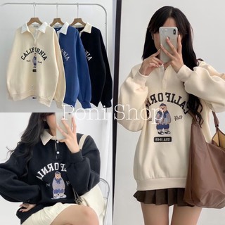 Áo nỉ nữ, áo áo sweater nỉ polo canifor dáng thụng cổ cao 3 màu