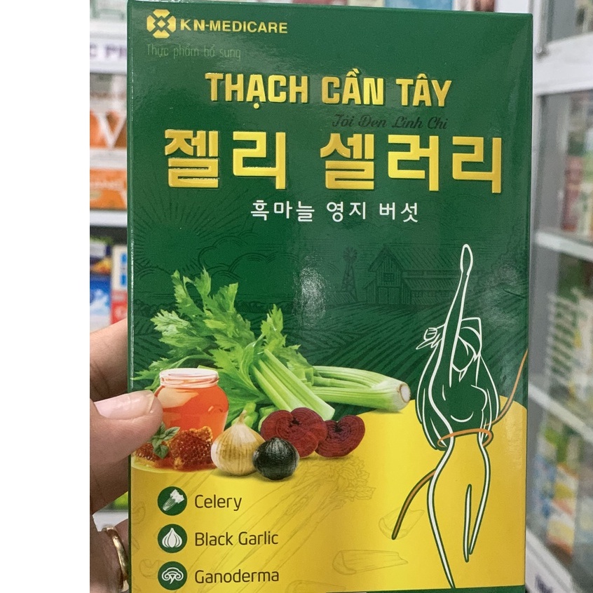 Thạch cần tây, tỏi đen, linh chi, thạch giảm cân đẹp da giữ dáng hộp 10 gói- giảm cân đẹp da