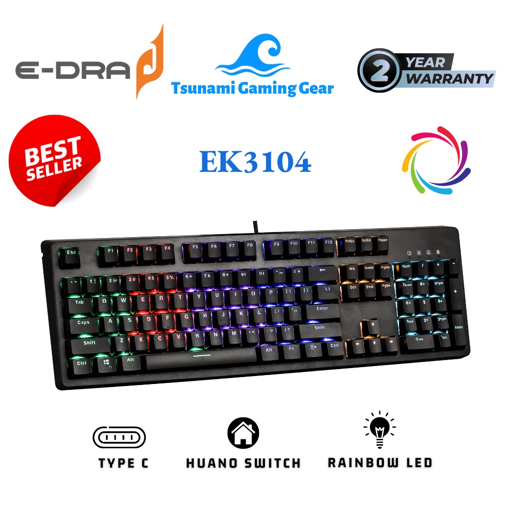 Bàn phím cơ E-Dra EK3104 Huano Switch version 2021/ Led Rainbow 7 màu Hàng chính hãng