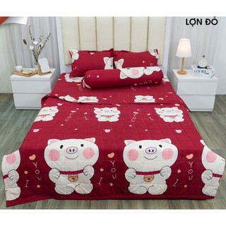 Set ga gối 3 món 1m6 cotton poly mẫu heo đỏ lục lạc