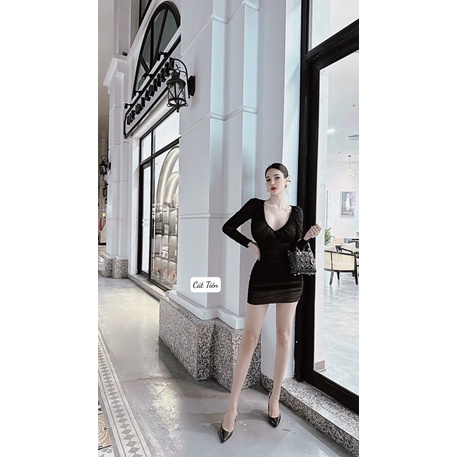 Váy body thun lưới nhún siêu sinh