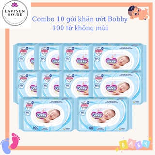 Combo 10 gói khăn ướt bobby 100 tờ không mùi cho bé sơ sinh mẫu mới Bobby