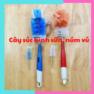 Cây súc bình sữa, cây rửa bình sữa, kèm cây cọ rửa núm vú cho bé