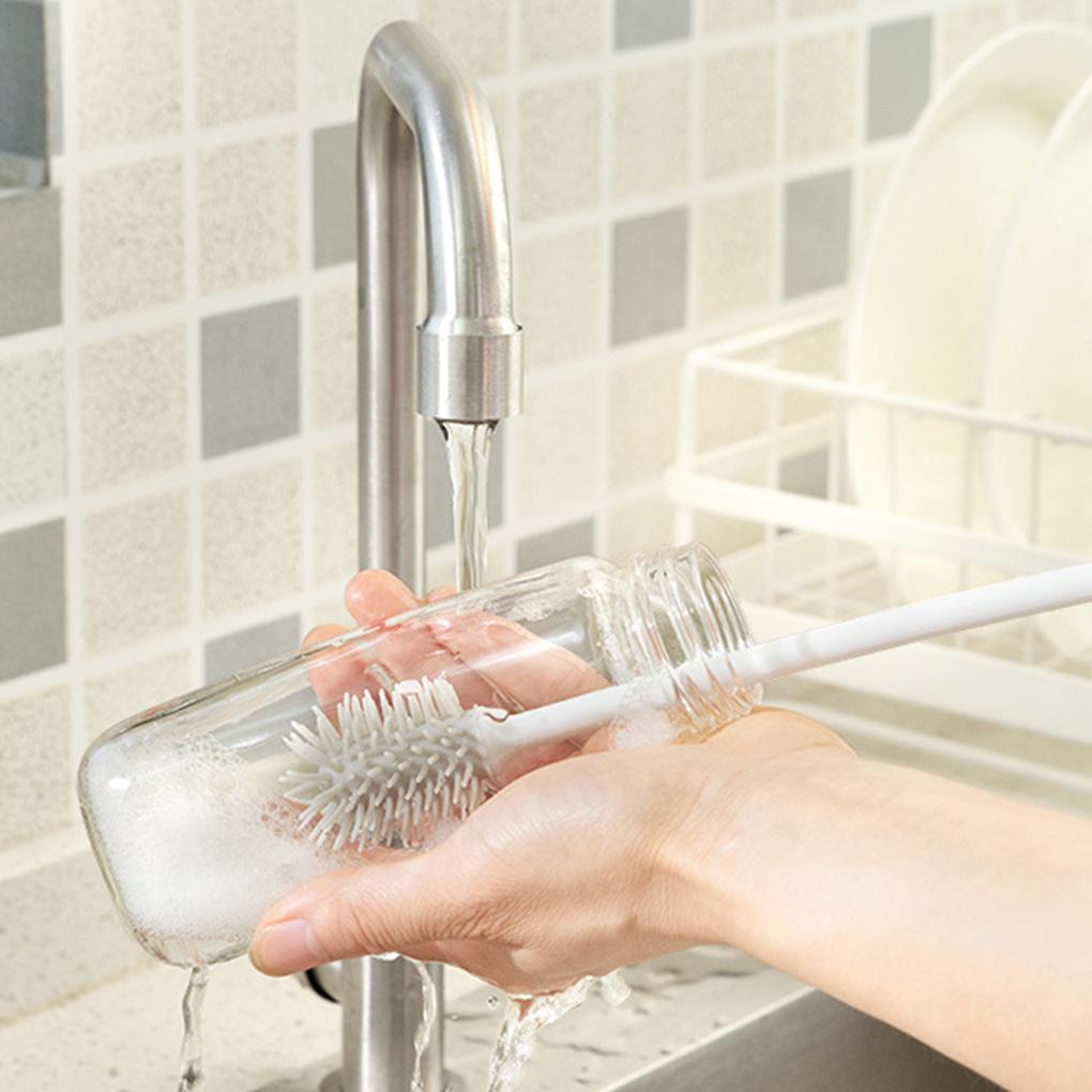 Bàn Chải Chà Rửa Bát Đĩa Bằng Silicone Cán Dài Linh Hoạt