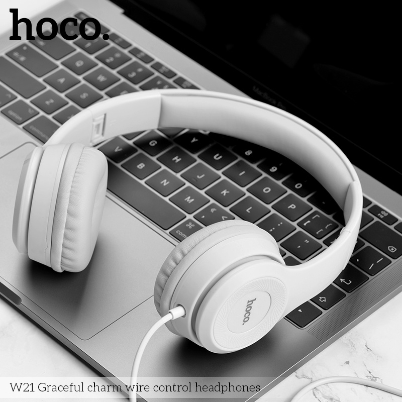 Tai nghe chụp đầu Hoco W21 Xám kết nối jack 3.5mm, mút đệm hạn chế âm thanh phát ra, dây dài 1.2m